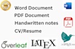 convert any of your document into latex overleaf