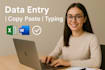 do fast and accurate data entry, copy paste, typing, and web research
