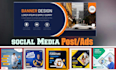 design two social media banners ads, post, with three sizes