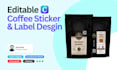 coffee sticker, coffee label, and coffee packaging designs using canva