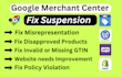 fix google merchant center suspension and misrepresentation