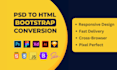 convert PSD xd figma to HTML scss bootstrap tailwind CSS js