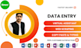 be your virtual assistant for data entry, web scraping, copy paste and typing