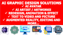 provide ai graphic design solutions, images, avatar, videos