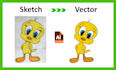 convert drawing into digital art  logo, line art, redraw, sketch to vector