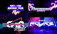 create a 80s futuristic synthwave retro logo with neon style