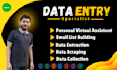 do accurate data entry, email list building, personal VA,and data extraction