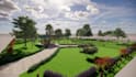 design and 3d render community park, garden, landscape