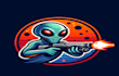 do alien shooter style awesome mascot logo design