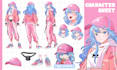 draw complex character sheet reference in anime style for your vtuber model