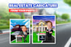 make real estate caricature from you photo in 24 hours