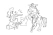 draw black and white funny cartoon line art