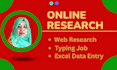 do online research, web research and typing