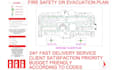 design fire safety plan, evacuation route, fire hydrant, alarm and sprinkler