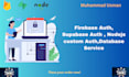 integrate firebase auth, supabase auth, node js auth, and database services