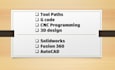 design 2d 3d models, g code, toolpath, cnc programming