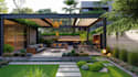 design landscape, backyard, pergola, patio with realistic rendering