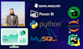 do data science projects,python, jupyter,pycharm,excel,power bi,dashboards