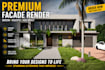 design modern house facade, exterior elevation and 3d render