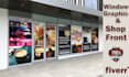creative shop front or storefront window graphics, window sticker, signage,decal