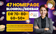 create da50 plus SEO backlinks homepage blogroll or sidebar