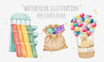 create watercolor illustration, watercolor stickers, watercolor icons, clip art