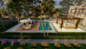 do backyard landscape design, garden, pool,  patio, fireplace and terrace