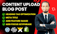 upload content, blog posts on wordpress, wix, squarespace and shopify website