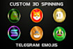 create 3d spinning coin emojis and stickers for telegram in 2hrs