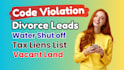 provide code violation divorce leads water shut off list tax liens vacant land