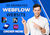 animate webflow intro animaion, scrolling animation, 3d animation, threejs