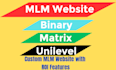 build custom MLM websites including binary, matrix, and unilevel plans
