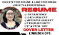 write a data science resume, data analyst cyber security, tech and cover letter