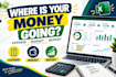 create an excel expense tracker, budget spreadsheet and financial report