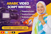 write arabic video script, arabic voice over script, do arabic script writing