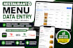 do restaurant menu data entry to ubereats, doordash, and wix