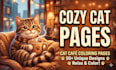 create cozy cat café coloring pages for KDP and etsy