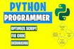 optimize python code, fix and debug script for optimization