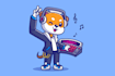 dog dj playing music cartoon logo