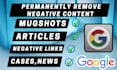 permanently remove mugshots, case article, bad news, negative links from google