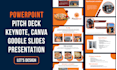 do powerpoint slides redesign, pitch deck, google slides or canva presentation