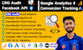 cro audit, setup facebook pixel google analytics 4 ecommerce conversion API gtm
