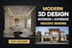 create modern 3d interior and exterior design with realistic renders