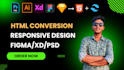 convert or clone PSD, figma, PDF to responsive HTML