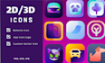 design unique 2d and 3d custom icons set