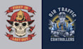 make barbeque firefighter skull emblem logo design