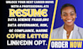 write data science, data governance, fraud, risk, qc, grc, and compliance resume