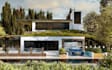 create architectural rendering, unique interior design, kitchen, sitting room
