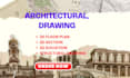 draw autocad 2d floor plan drawing, architectural drawing