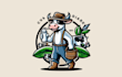 creative modern cow diary farmer mascot logo with express delivery